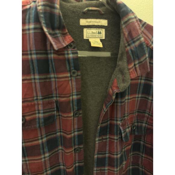 LL Bean Fleece Lined Flannel Shirt Mens Large Plaid Jacket Shacket Traditional - Picture 3 of 9